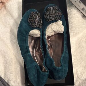 Tahari Teal Flats with Embellished Accent